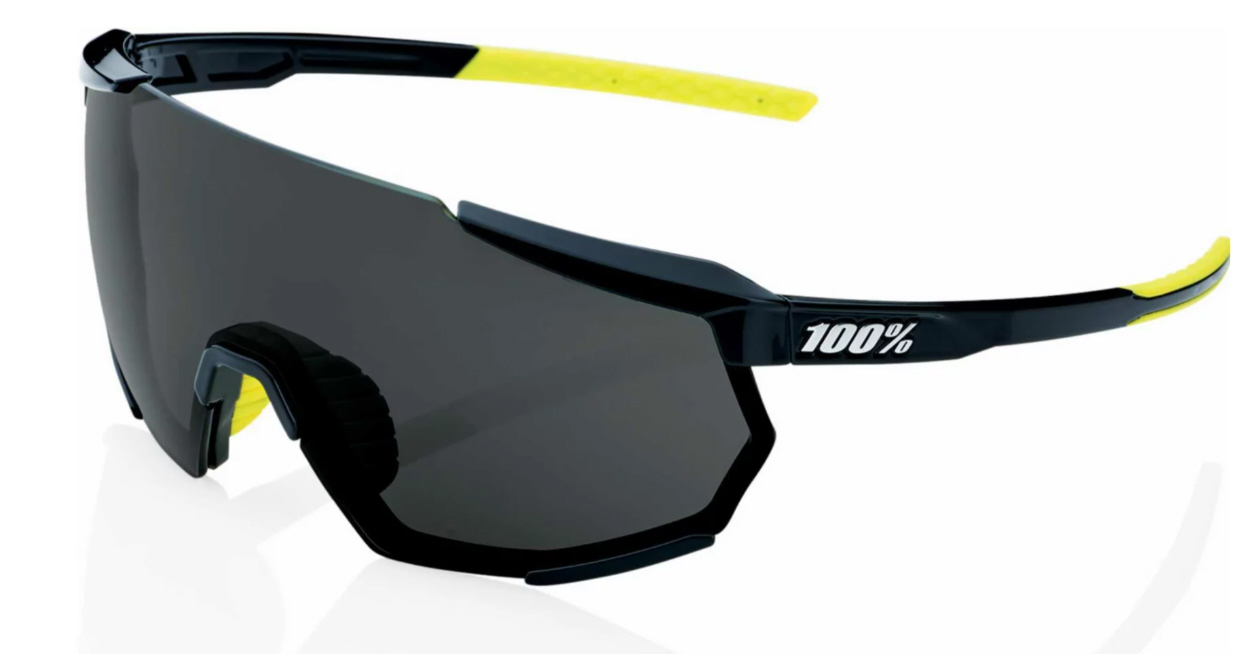 Occhiali da sport Racetrap 3.0 al 100% con lenti fumé, nero lucido/fumé