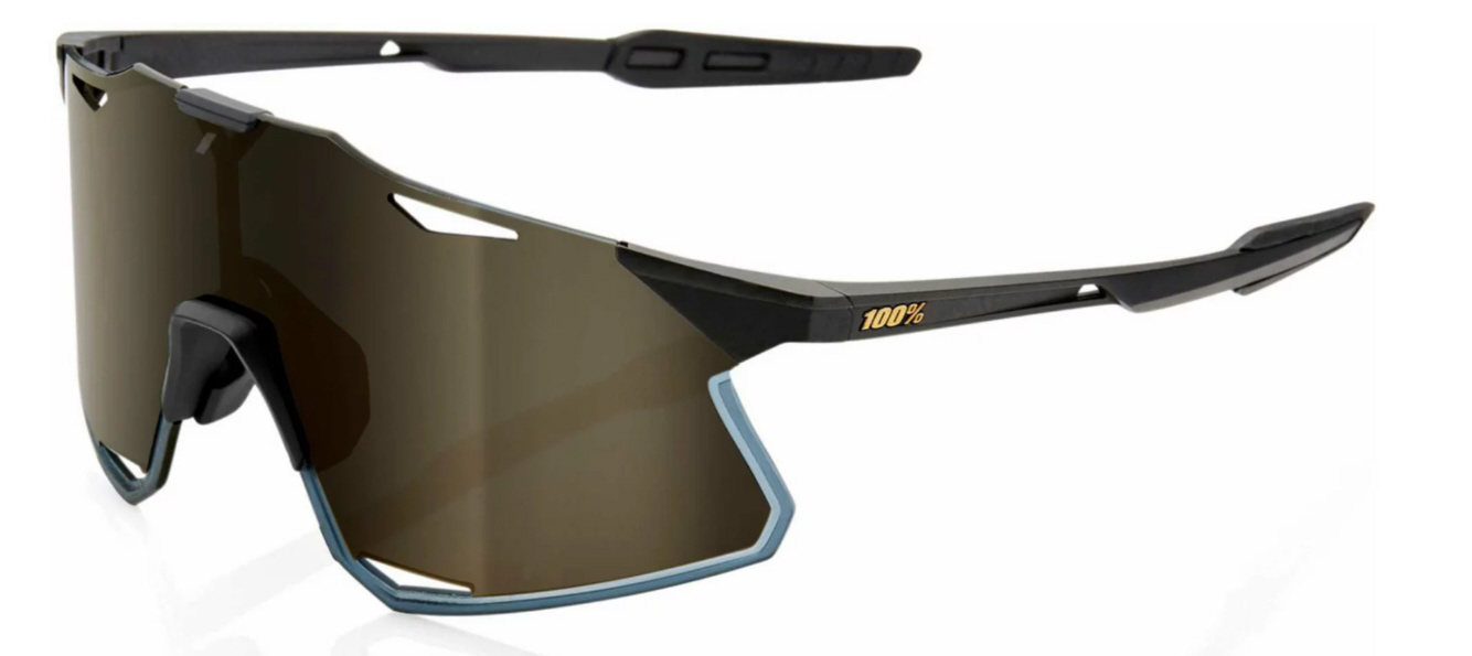 Occhiali sportivi Hypercraft 100% con lenti a specchio, nero opaco/oro tenue